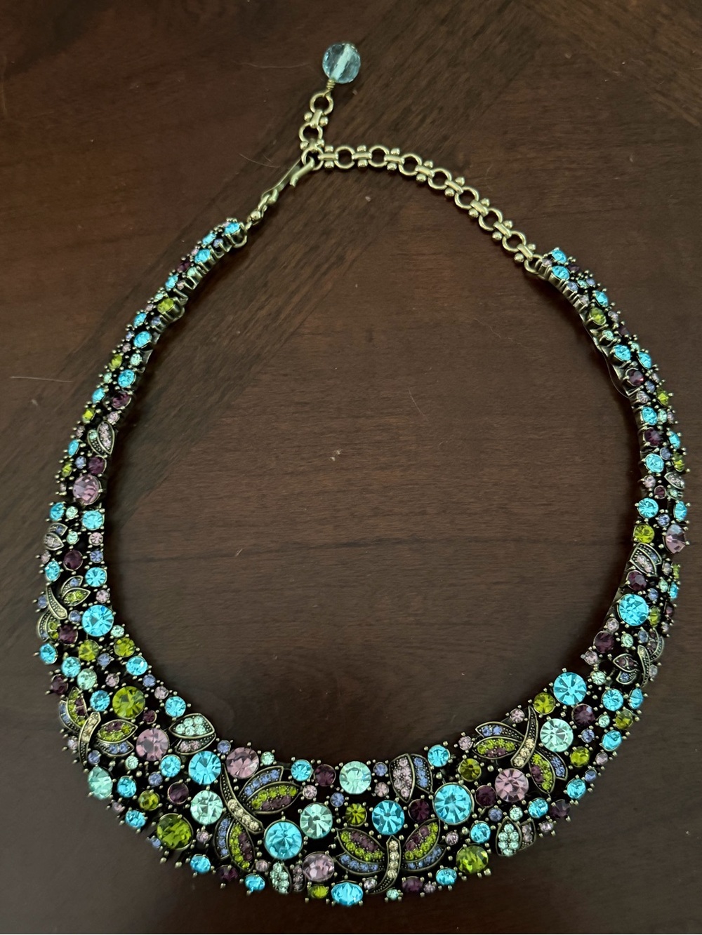 Heidi Daus Statement Necklace Multi Color Crystal Floral Dragonfly Fantasy